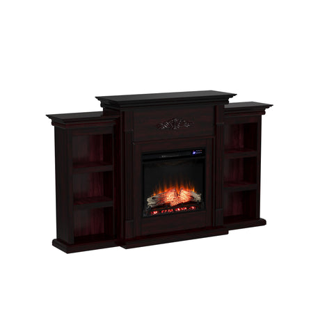 Image of Handsome bookcase fireplace with striking woodwork details Image 4