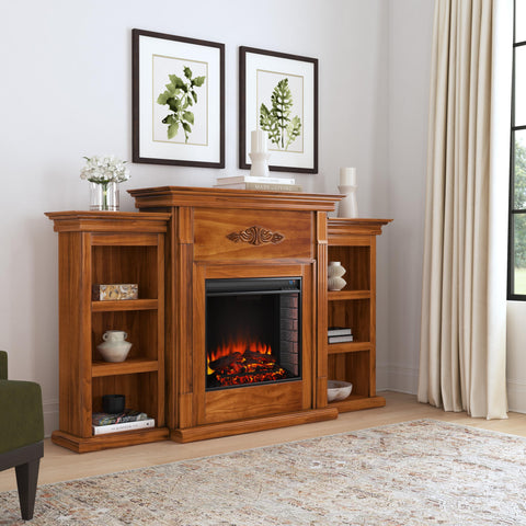 Image of Handsome bookcase fireplace with striking woodwork details Image 1