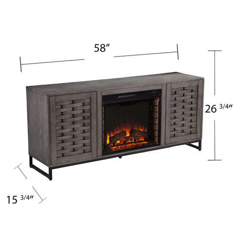 Image of Gray TV stand with electric fireplace Image 3