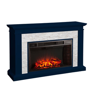 Widescreen electric fireplace with faux stone surround Image 4