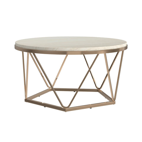 Image of Round coffee table with faux travertine Image 4