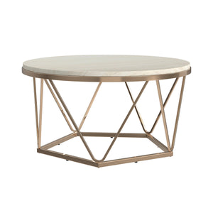 Round coffee table with faux travertine Image 4