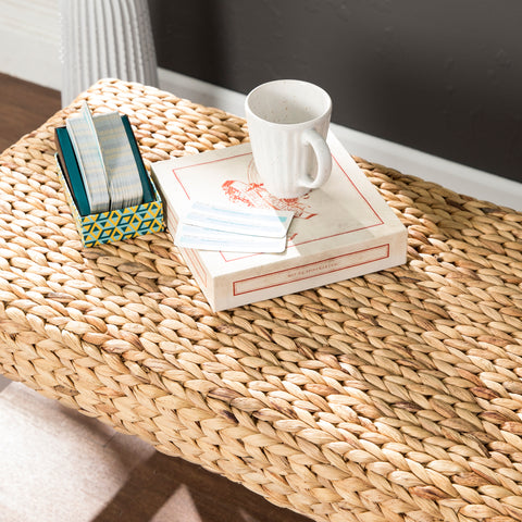 Image of Standerson White Woven Coffee Table Bench