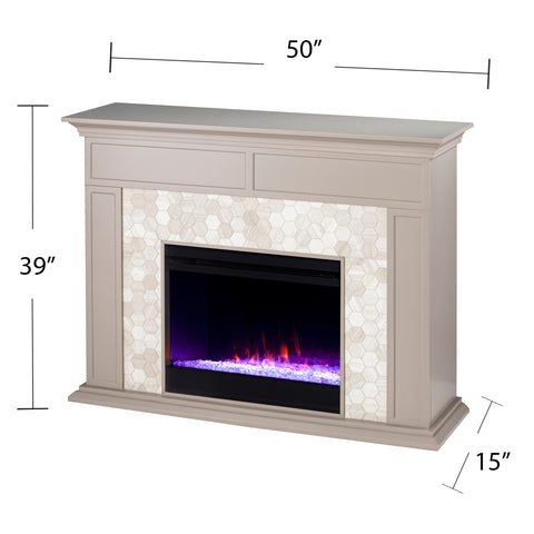 Image of Fireplace mantel w/ authentic marble surround in eye-catching hexagon layout Image 10