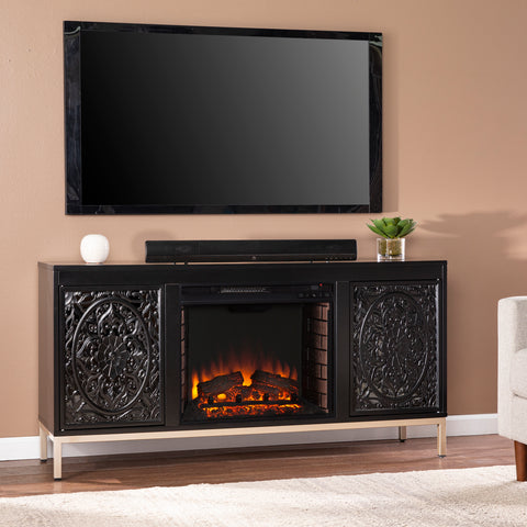 Image of Low-profile media console w/ electric fireplace Image 1