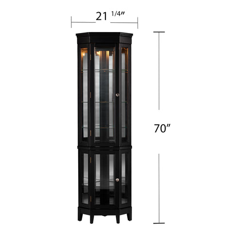 Image of Space saving, lighted corner design curio with mirrored back Image 6