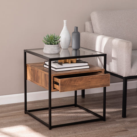 Image of Olivern Glass-Top End Table w/ Storage