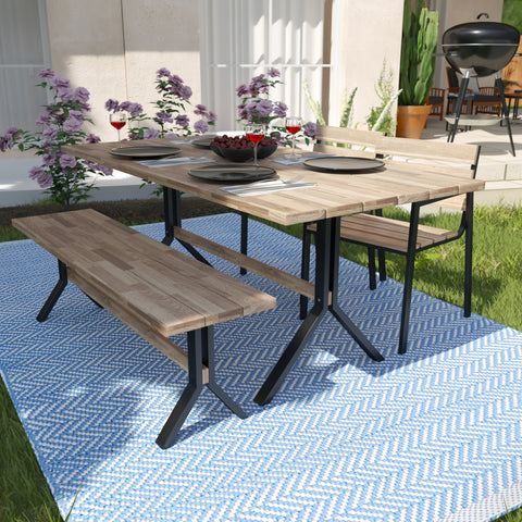 Image of Outdoor dining set with 1 bench and 2 chairs Image 1