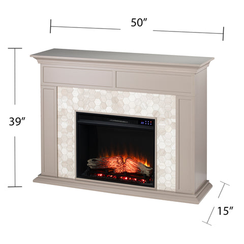 Image of Fireplace mantel w/ authentic marble surround in eye-catching hexagon layout Image 5