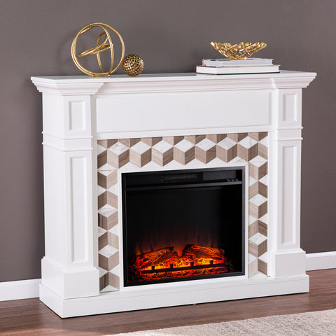 Image of Classic electric fireplace w/ modern marble surround Image 5