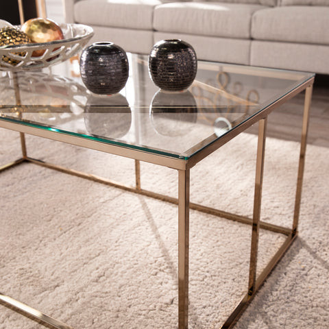 Image of Nicholance Contemporary Glass-Top Cocktail Table