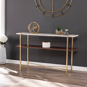 Two-tier sofa table w/ faux travertine marble top Image 1