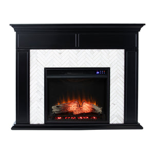 Fireplace mantel w/ authentic marble surround in eye-catching herringbone layout Image 5