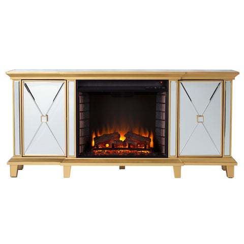 Image of Mirrored media fireplace with storage cabinets Image 3