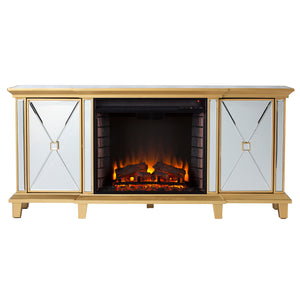 Mirrored media fireplace with storage cabinets Image 3