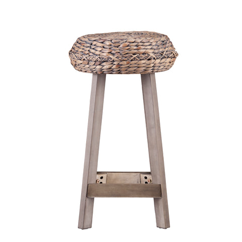 Image of Rutina Backless Round Water Hyacinth 24" Stools 2pc Set- Weathered Gray