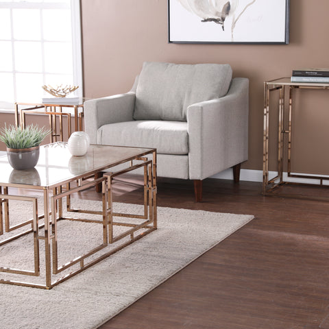 Image of Square side table with faux marble top Image 8