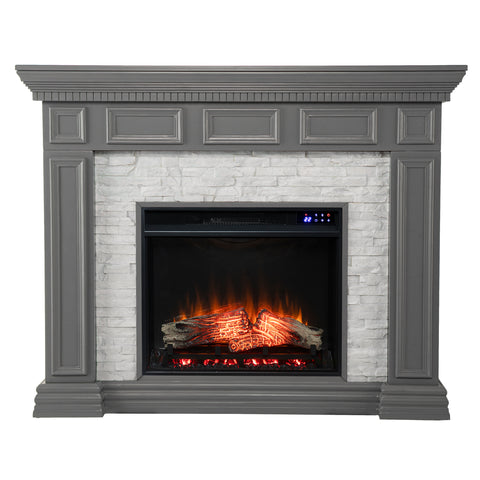 Image of Classic electric fireplace w/ stacked faux stone surround Image 3