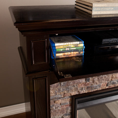 Image of Corner convertible fireplace w/ faux stone surround Image 2