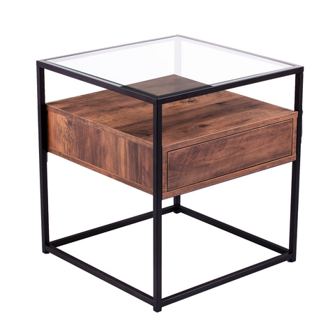 Image of Olivern Glass-Top End Table w/ Storage