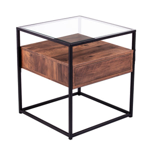 Olivern Glass-Top End Table w/ Storage