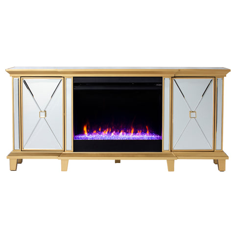 Image of Mirrored media fireplace with storage cabinets and color changing firebox Image 3