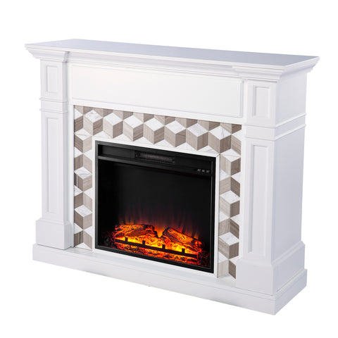 Image of Classic electric fireplace w/ modern marble surround Image 6