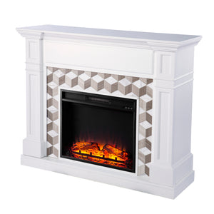 Classic electric fireplace w/ modern marble surround Image 6