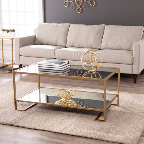 Image of Glass and mirror coffee table w/ shelf Image 1