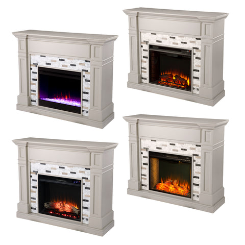 Image of Classic electric fireplace with multicolor marble surround Image 8