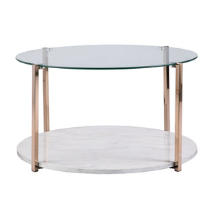 Round glass-top coffee table w/ imitation stone shelf Image 3