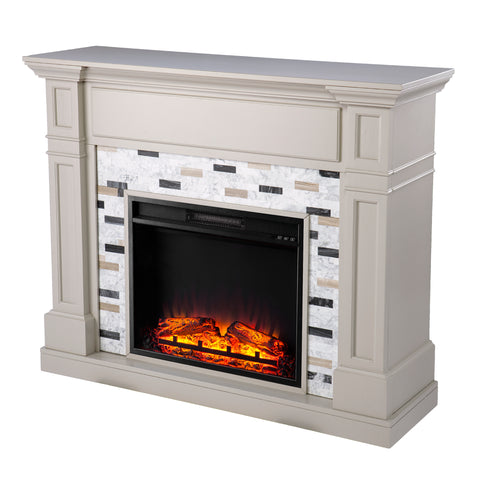 Image of Classic electric fireplace with multicolor marble surround Image 6