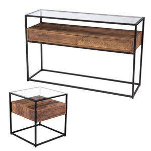 Industrial console table w/ glass top Image 10