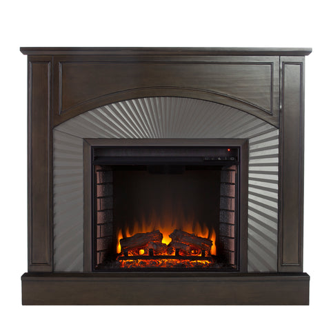 Image of Two-tone electric fireplace w/ textured silver surround Image 5