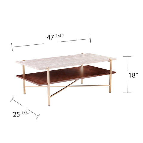 Image of Two-tier coffee table w/ faux travertine marble top Image 8