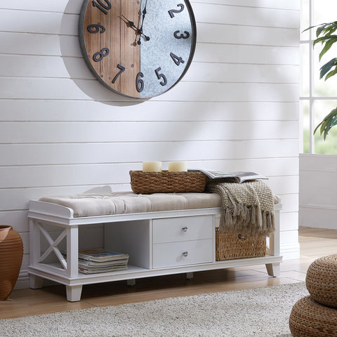 Image of Wyndcliff White Upholstered Storage Bench