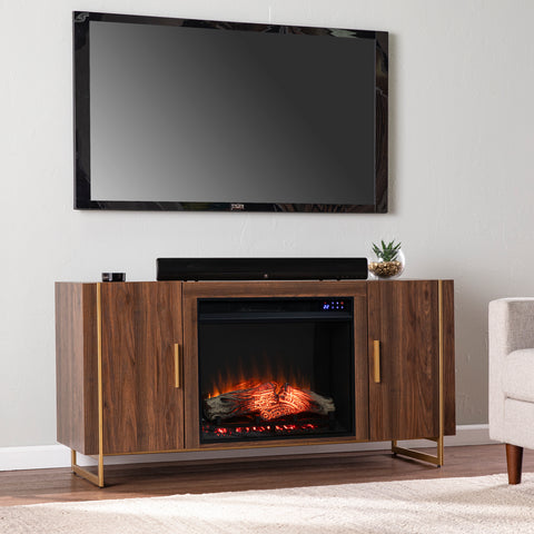 Image of Fireplace media console w/ gold accents Image 1