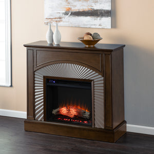 Two-tone electric fireplace w/ textured silver surround Image 3