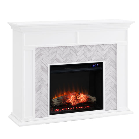 Image of Torlington Marble Tiled Touch Screen Electric Fireplace