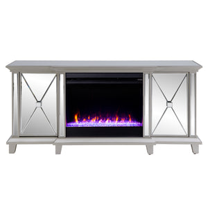 Mirrored media fireplace with storage cabinets and color changing firebox Image 3