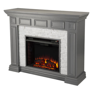 Classic electric fireplace w/ stacked faux stone surround Image 3