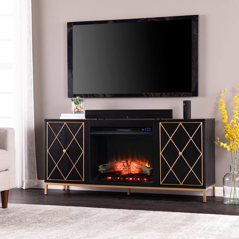 Image of Electric media fireplace w/ modern gold accents Image 1