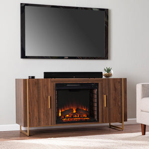 Fireplace media console w/ gold accents Image 1