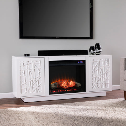 Image of Low-profile media cabinet w/ electric fireplace Image 1