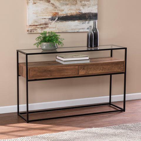 Image of Industrial console table w/ glass top Image 1