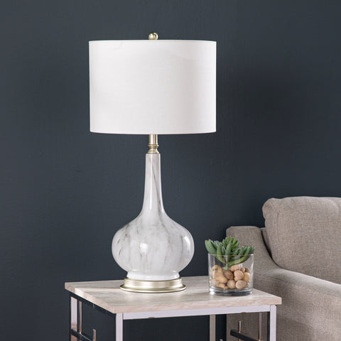 Image of Faux marble table lamp w/ shade Image 1