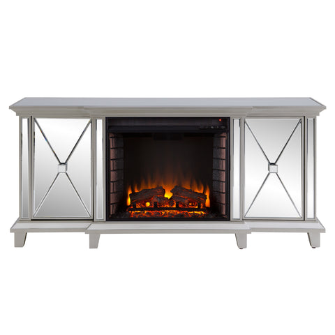 Image of Mirrored media fireplace with storage cabinets Image 3