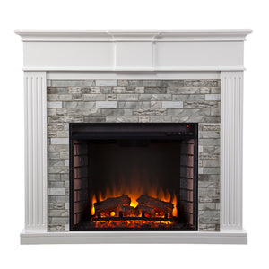 Classic electric fireplace w/ modern faux stone surround Image 3