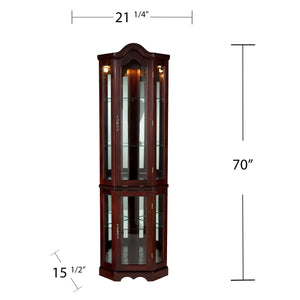 Space saving, lighted corner design curio with mirrored back Image 6