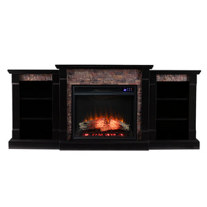 Low profile bookcase fireplace w/ faux stone surround Image 3